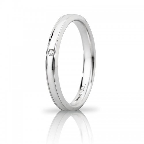 FEDE NUZIALE UNOAERRE ORION SLIM CON DIAMANTE ORO BIANCO BRILLANTI PROMESSE D Arrigo Diamanti Roma