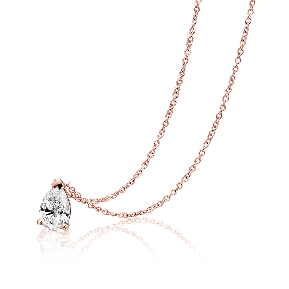 Girocollo punto luce modello griffe in oro rosa 18kt, diamante goccia ct 0.40 GIA