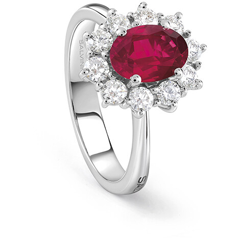 Anello classic oro bianco Rubino ovale e diamanti naturali