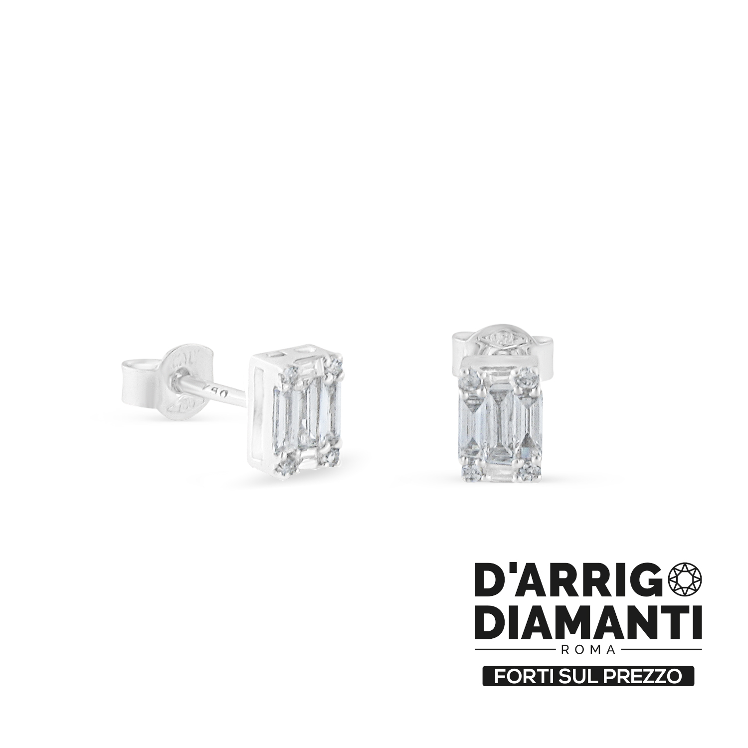 Orecchini Punto Luce Rettangolari con Diamanti Taglio Baguette in Oro Bianco 18kt