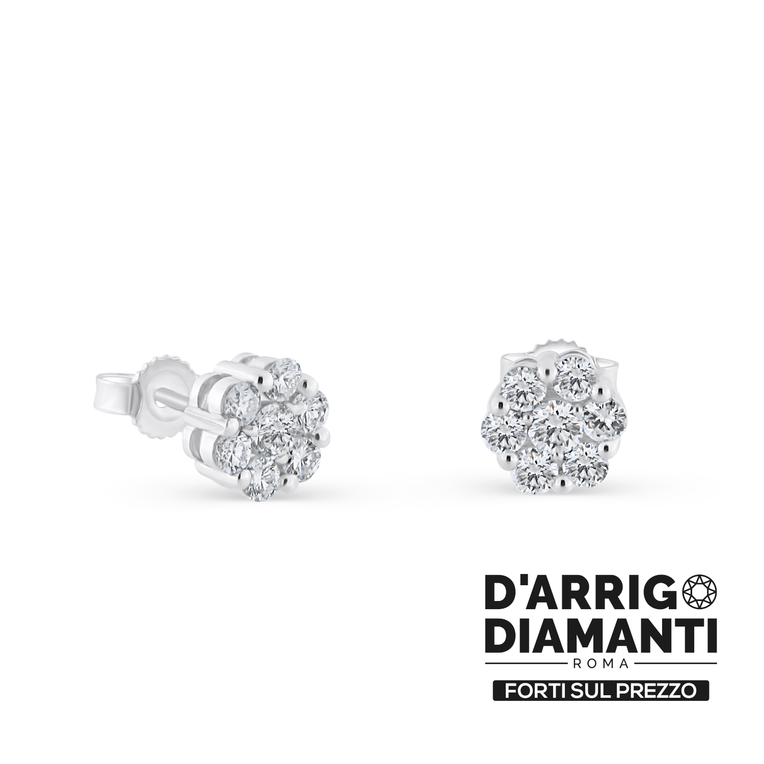 Orecchini Rosone con Diamanti in Oro Bianco 18kt – Cluster Brillanti