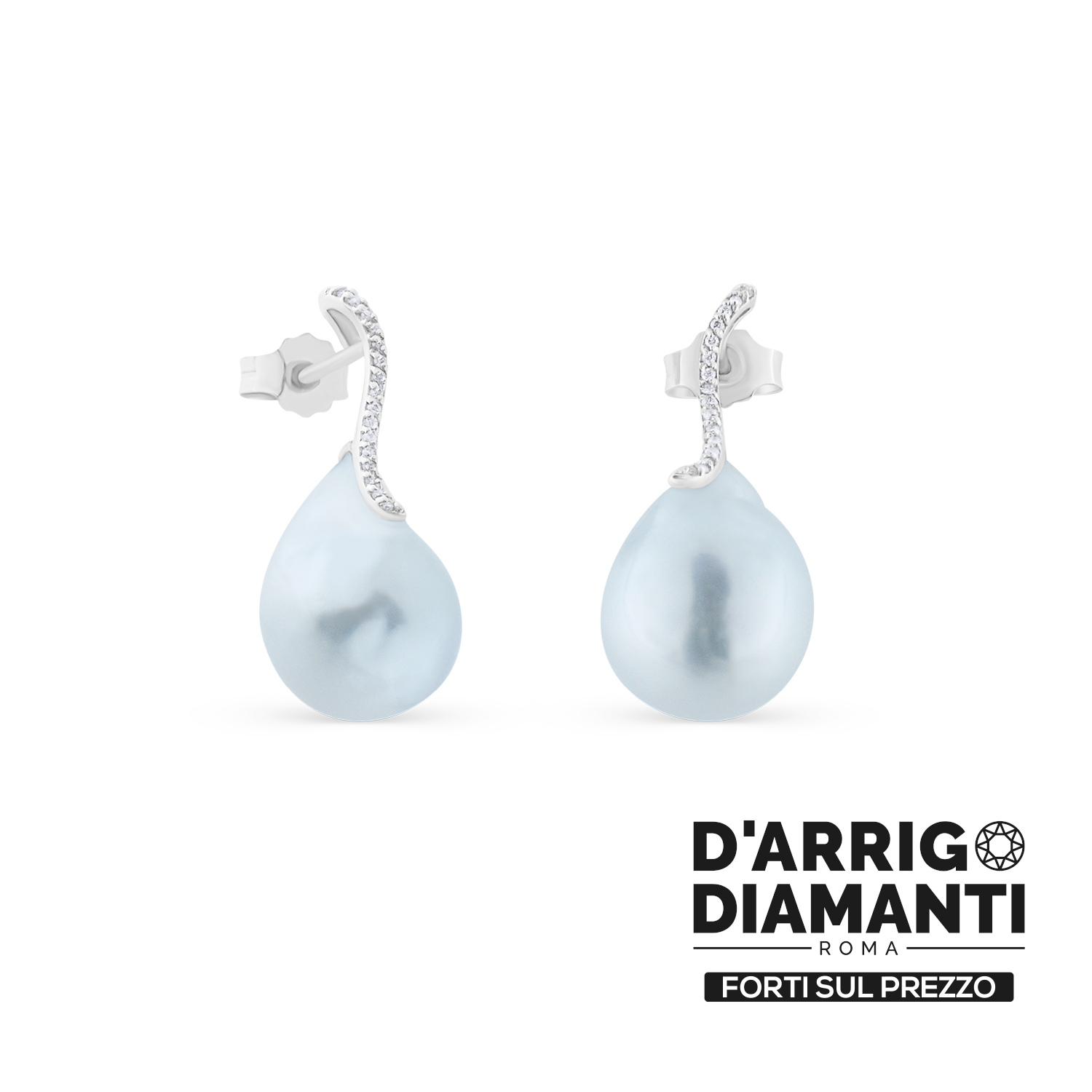 Orecchini con Perle e Diamanti in Oro Bianco 18kt – Pendenti Eleganti