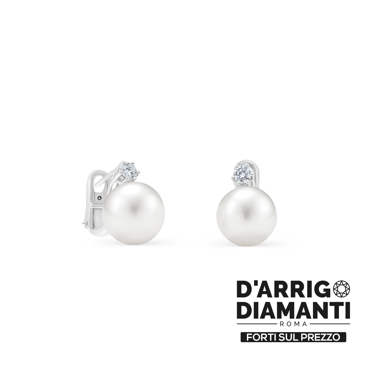 Orecchini con Perle e Diamanti in Oro Bianco 18kt – Perla Tonda Elegante
