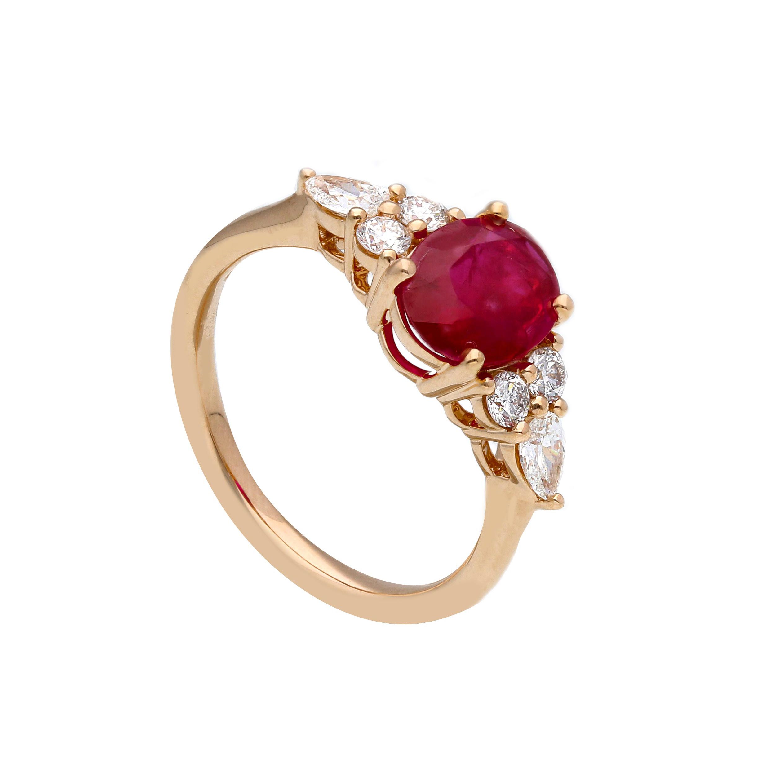 Anello rubino naturale Burma con diamanti [ oro rosa]