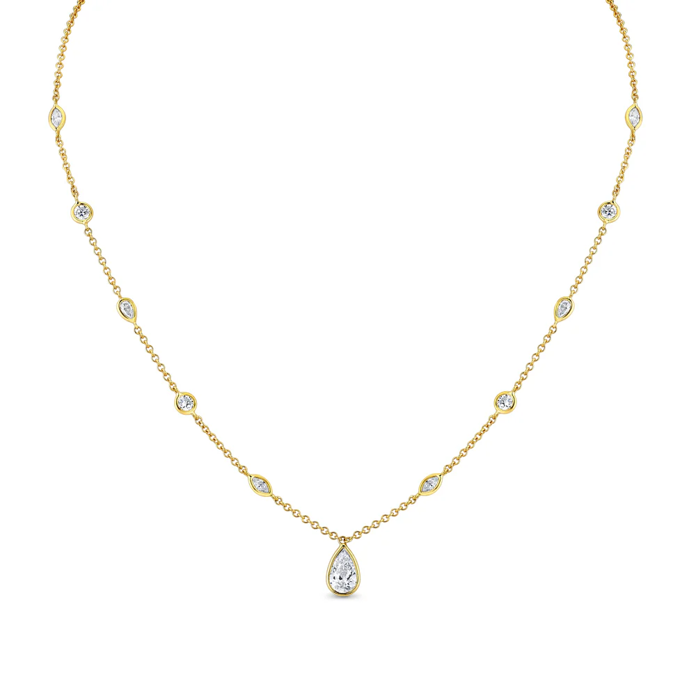 Girocollo roleau con goccia diamante naturale e piccoli diamanti incassati colore F- certificata GIA