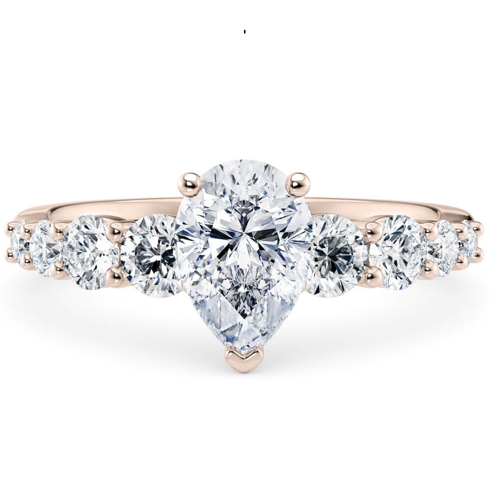 Solitario "Aria" – Diamante Naturale, Taglio a Goccia, Diamanti sul gambo e Montatura in Oro Rosa 18 kt