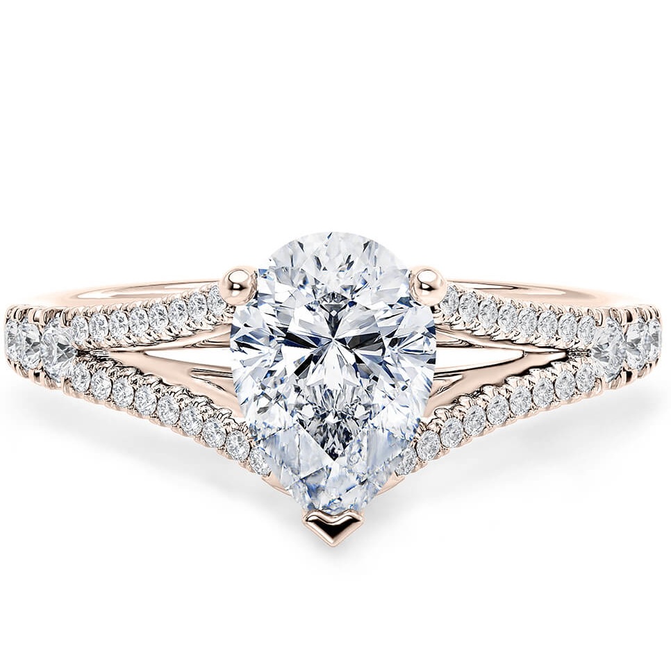Solitario "Diana" – Diamante Naturale, Taglio a Goccia, Diamanti sul gambo e Montatura in Oro Rosa 18 kt