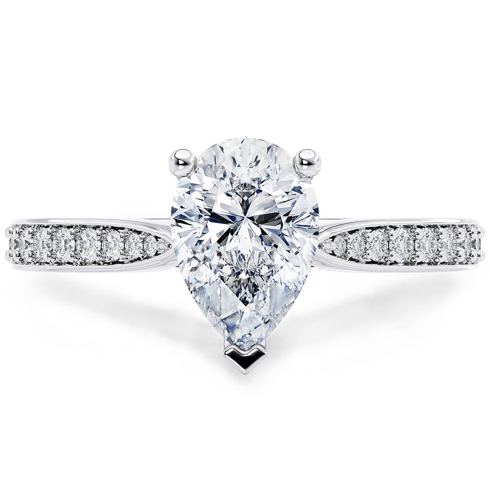 Solitario "Elettra" – Diamante Naturale, Taglio a Goccia, Diamanti sul gambo e Montatura in Oro Bianco 18 kt