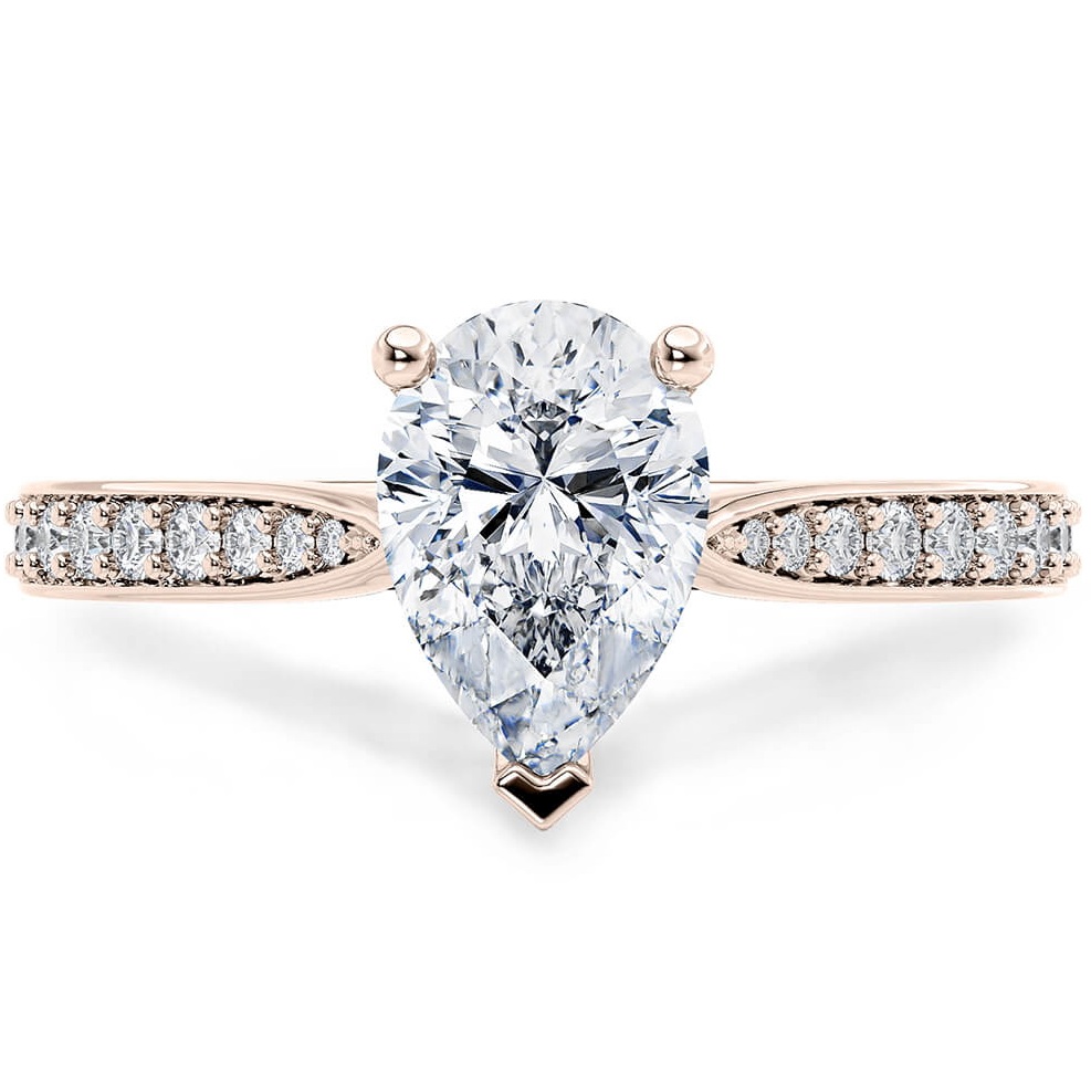 Solitario "Elettra" – Diamante Naturale, Taglio a Goccia, Diamanti sul gambo e Montatura in Oro Rosa 18 kt